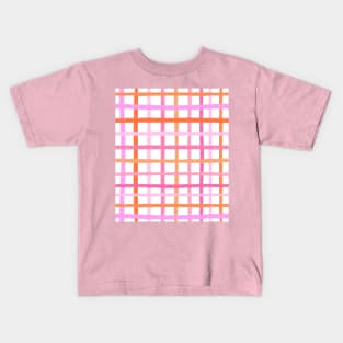 Multi Pink and Orange Free Hand Stripy Check Kids T-Shirt